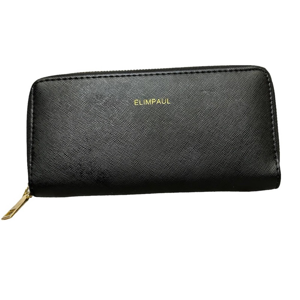 ElimPaul Wallet Womens Zip Around Clutch Faux Leather Black